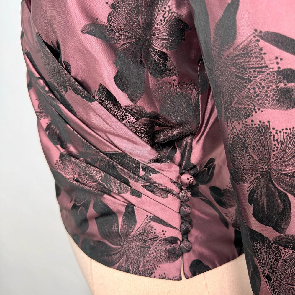 Carmen Marc Valvo Collection Floral Blouse Pink Black Floral Cocktail Size 6 - Picture 8 of 12